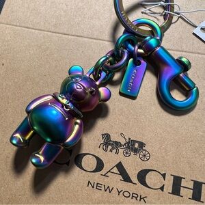 NWT Coach Rainbow 3D Bear Bag Charm Keychain Gift Set Dust Bag Paper Bag F87166